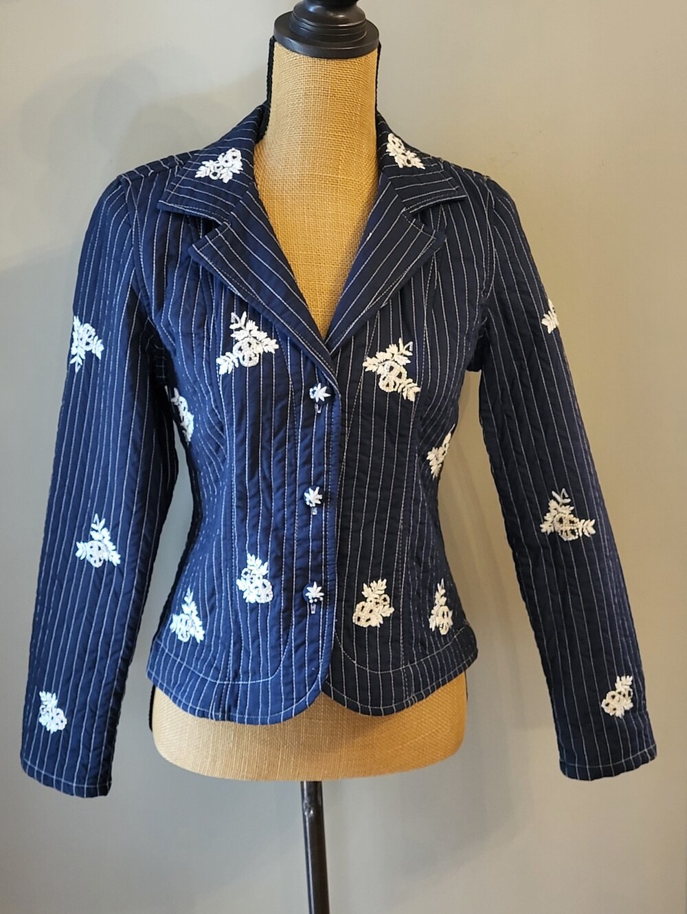 Christopher Banks Navy Cotton Channel Quilted Jacket Small